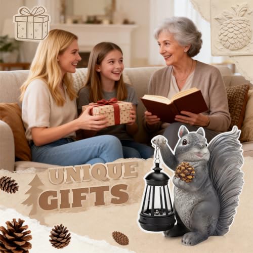 Solar Squirrel Garden Statue Outdoor Decor (Gray)