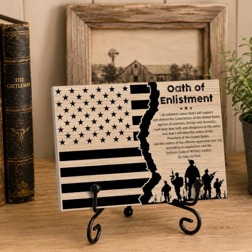 Oath Of Enlistment Wooden Plaque for Office Book Shelf Table Decor 01 (Multicolor 1745 / Wooden sign with iron frame（5.5 x 7.9 inches）)