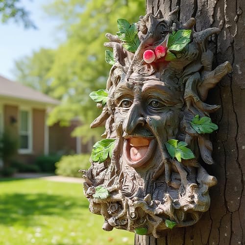 12" Real Tree Face Hugger Statue (Green Red)