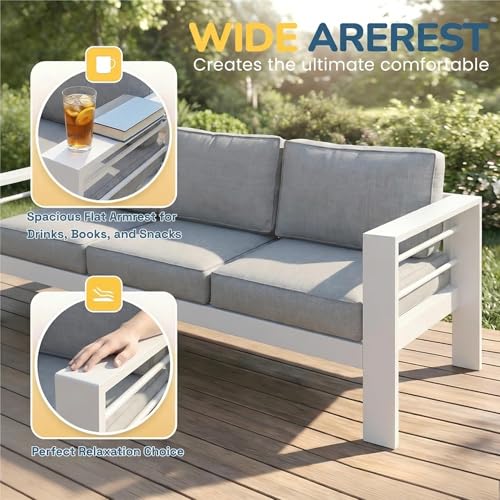 Aluminum Patio Furniture Set for All Weather (Light Grey / Loveseat+Wood Top Table)