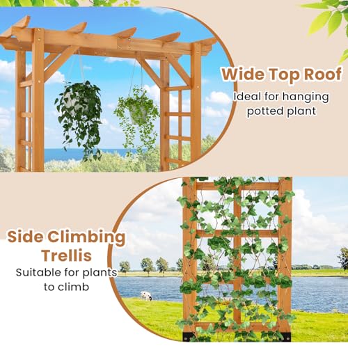 7FT Wooden Garden Arbor Trellis (55''W x 85''H / Honey Brown)
