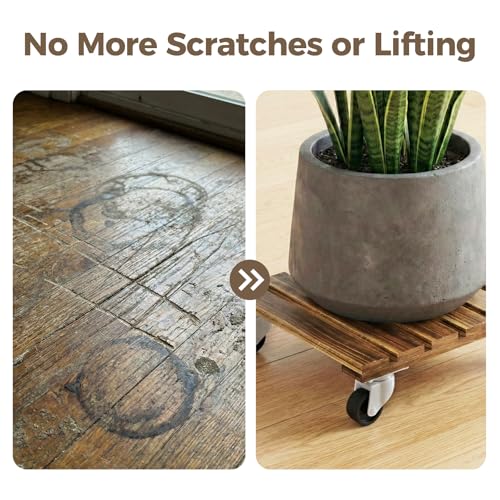 Plant Caddy 12 Inch Wood Dolly with Wheels 2 Pack (Brown / 12inch-Square-2 pack)