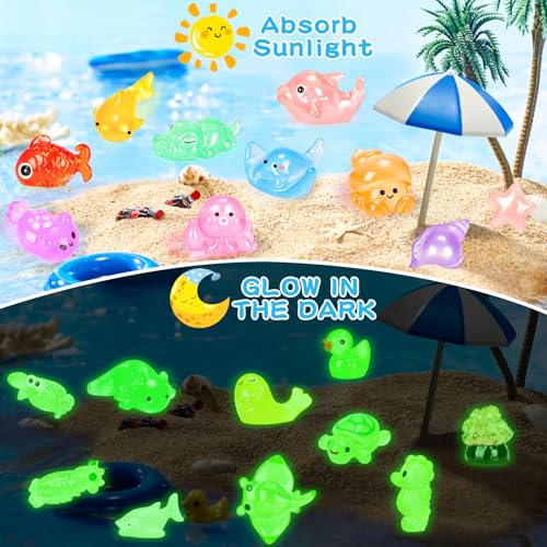 120PCS Luminous Mini Ocean Resin Animals 20 Style Glow in The Dark Tiny Sea Animal Figurines Miniature Plastic Animals Aquarium Decoration for DIY Crafts Fish Tank Potted Fairy Garden Dollhouse (120pcs-ocean)