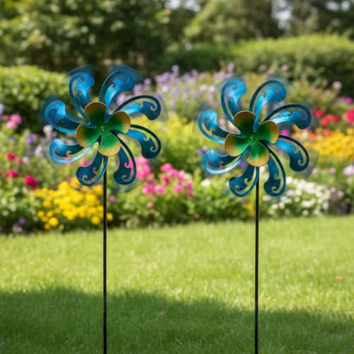 2 Packs 10" Outdoor Metal Wind Spinner (2-Blue)