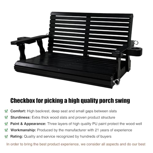 Wooden Porch Swing 2 (Iron Black / 4 FT Extra Large)