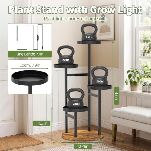 Plant Stand for Indoor Corner (Jet Black-Brown with Light / 4 Tier)