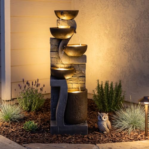 42" Tall Outdoor Fountain with LED Lights (Gray-42)