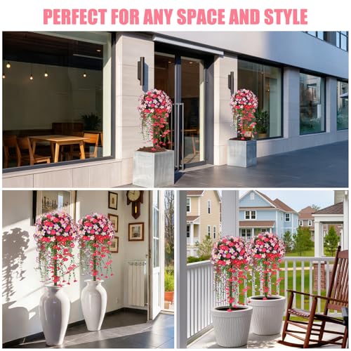 2PCS Fake Topiary Bushes with Pink Morning Glory Flowers (Pink Morning Glory)