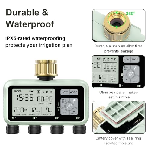 Watering Timer 4 Zone with with Brass Inlet (4 Outlets with Brass Inlet)