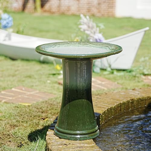 Ceramic Bird Bath for Outdoors (Grass Green)