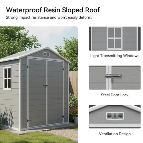 6x4 FT Outdoor Storage Shed with Built (6' x 4' w/Light / Gray)