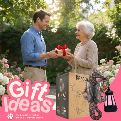 Dragon Tree Hugger with Solar Lantern Garden Statue (Bronze)