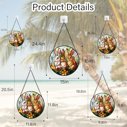 Bunny Rabbit Flowers Stained Glass Window Hanging Suncatcher Gifts 9.8" (Yellow-brown / 9.8x9.8 IN)