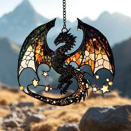 Fantasy Dragon Acrylic Suncatcher Window Hanging Dragon Gift Bookish Home Decor (1-fba-ssl-evg-a208-q / 12")