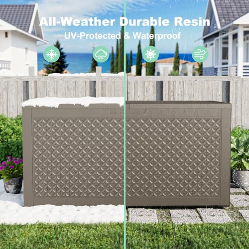 121Gal Outdoor Storage Box Waterproof Deck Box (Grey / 130 Gallon)