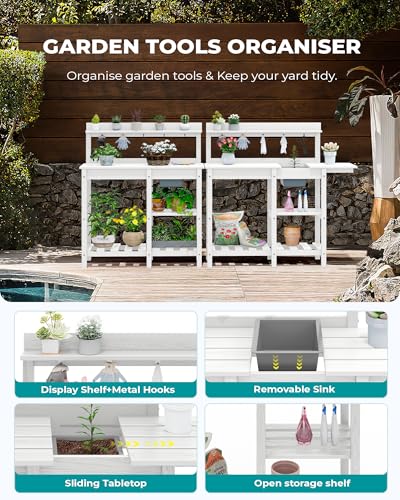 Outdoor Potting Bench with Removable Sink (White / Classic)