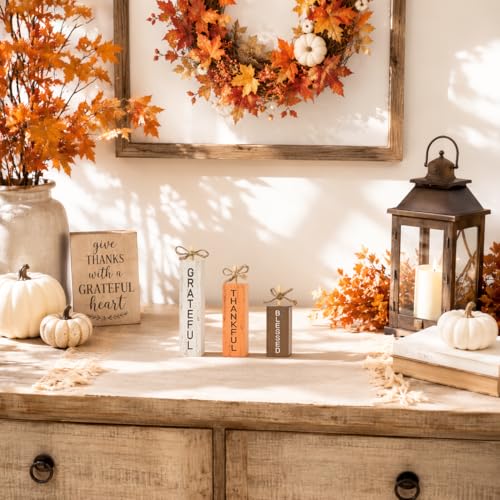 Smile Fall Wooden Decor Signs Set BLESSED GRATEFUL THANKFUL (Letter Fall)
