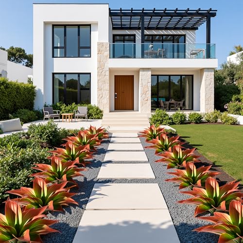 2-Pack 13.8-Inch Red Artificial Agave Plants, UV Resistant Fake Outdoor Succulents and Lifelike Faux Greenery for Planters, Porch, Patio, Garden, Entryway and Indoor Home Decor (Agave15-re2)