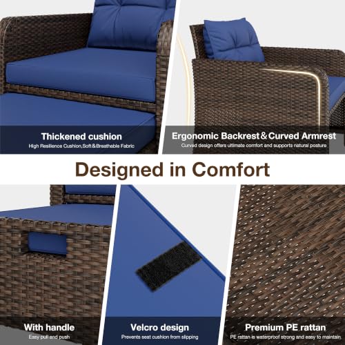 5 Piece Patio Furniture Set (Brown-blue / 5 Piece)