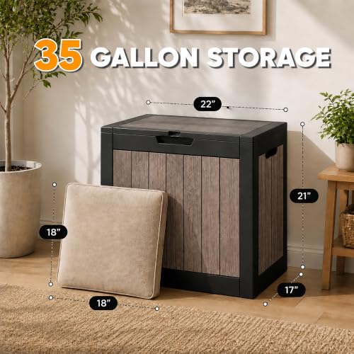 35 Gallon Outdoor Storage Box Waterproof Deck Box for Patio (Driftwood / 35 Gallon)
