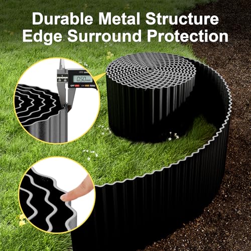 Corrugated Garden Edging Border (Glossy Black / 6 Inch×50 Ft)
