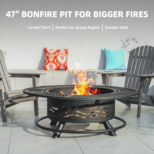 47 Inch Fire Pit with 2 Cooking Grates and Table Lid (Black / 47IN)