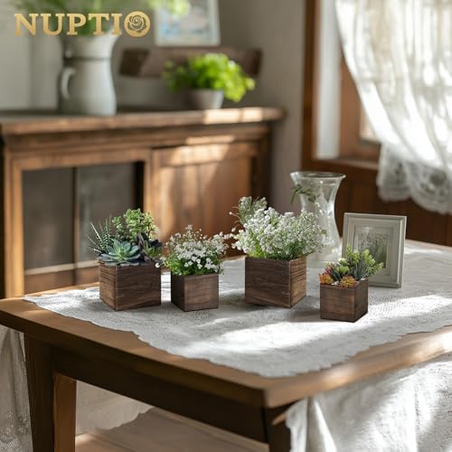 Small Wooden Box for Centerpiece (Brown / Square 4"+5"-6 Pcs)
