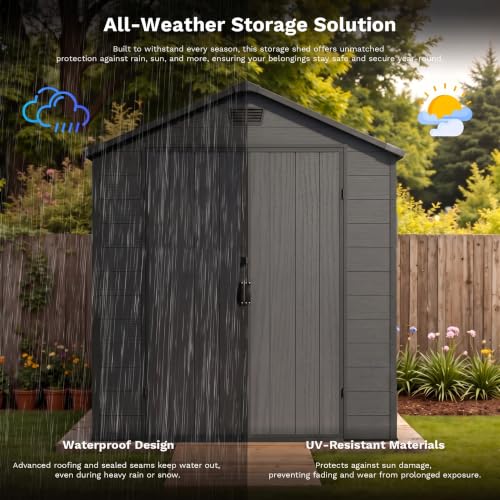 6x10 FT Plastic Outdoor Storage Shed with Floor (Dark Grey / 6x10)