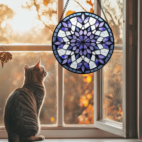 Stained Glass Window Hanging Snowflake Suncatcher Gifts for Women 6.3" (Yellow-green / 6.3x6.3 IN)