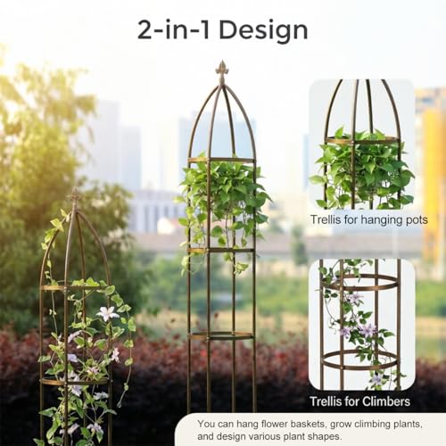 Garden Obelisk Trellis 100% Metal Heavy Duty 5.5 ft for Climbing Vines (Bronze / medium)