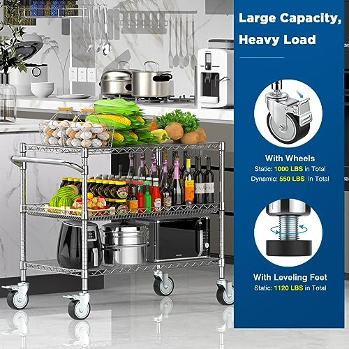 Commercial Rolling Utility Cart (3 Tier / 3-chrome)