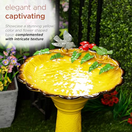 ORS112YL Vintage Metal Pedestal Birdbath with Stand (Yellow)