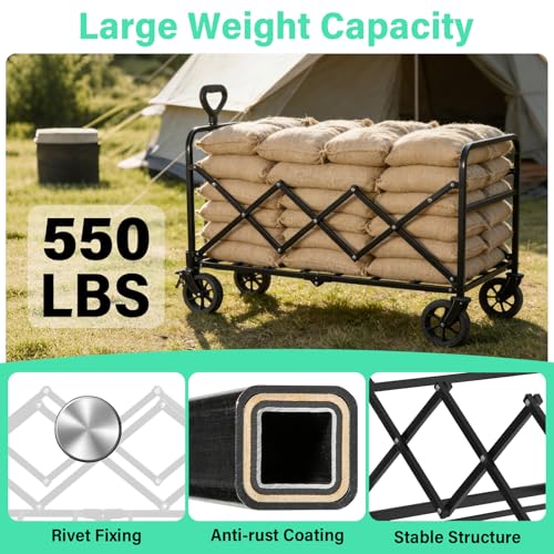 Upgraded Heavy Duty Foldable Wagon (Black_550lbs)