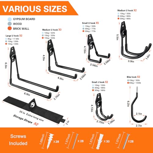 18 Pack Garage Hooks Heavy Duty (18 Pack Black)