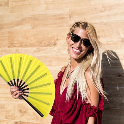 2 Pack Large Folding Hand Fan (yellow)