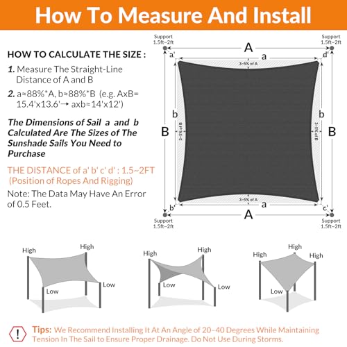 19'X19' Sun Shade Sail Dark Gray Curved Square Customizable (Dark Gray / 19'X19' custom)