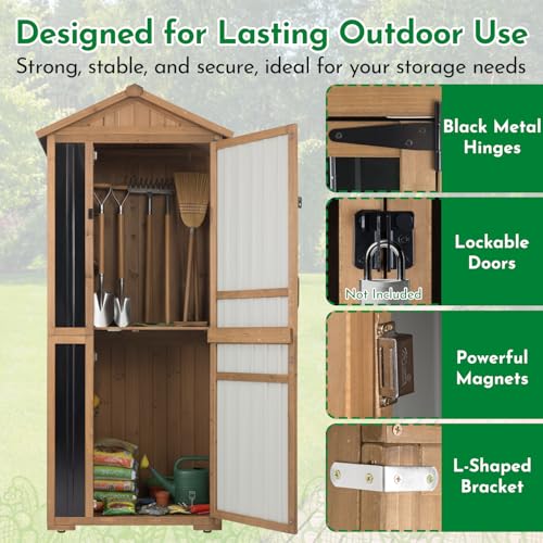 Outdoor Storage Cabinet Wooden Vertical Garden Tool Storage Shed (Black / 29" x 21" x 75")