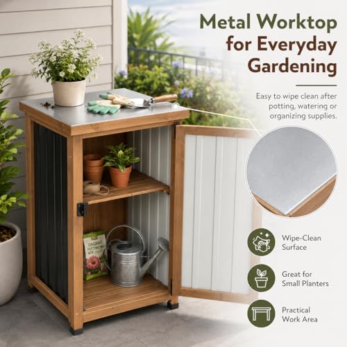Outdoor Storage Cabinet with Metal Worktop (Black / 18" x 18" x 34")