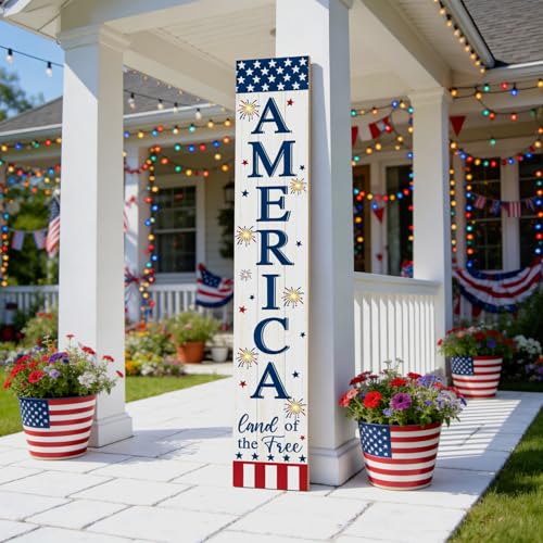 4th of July Welcome Sign with LED Lights (White / 7.8" x 47.2" / Independence Day)
