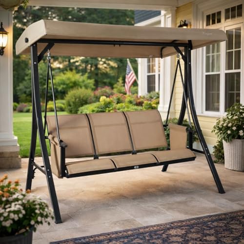Brenda 3 Seat Outdoor Porch Swing Glider (Beige)