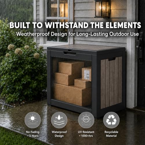 35 Gallon Outdoor Storage Box Waterproof Deck Box for Patio (Driftwood / 35 Gallon)