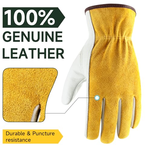 Leather Gardening & Work Gloves (Gold/Light Cyan(24 Pair) / Medium)