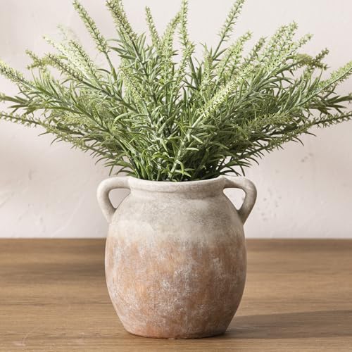 Ceramic Flower Small Vase 6 inch Farmhouse Rustic Vase Decorative Pottery Terracotta Vases for Home Decor Table Mantle Fireplace Living Room Bathroom Wedding Centerpiece (S-aged Terra)