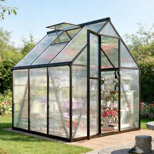 6x6FT Outdoor Polycarbonate Greenhouse with Roof Vent (Dark Gray / 6×6FT)