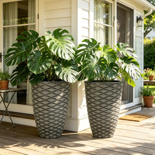 Autodaya 20" Tall Outdoor Planters Set of 2 Plant Pots (Weathered Black-20"h)