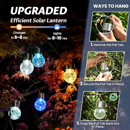 Solar Lights Outdoor Garden Decor Hanging Lantern for Outside 8 Pc (Cold White / 2.4" × 2.4" × 5.2")
