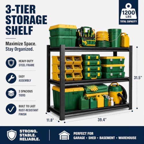 Garage Shelving 1200 LBS 3 (3TIER 31.5"H×39.4"W×11.8"D)