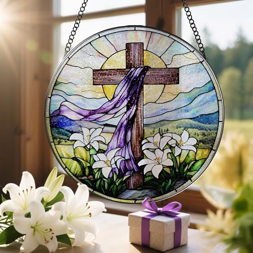 8 Inches Stained Glass Cross Suncatcher (Cross)