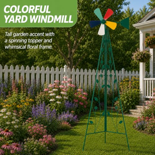6FT Windmill for Yard Garden Decoration (Green)