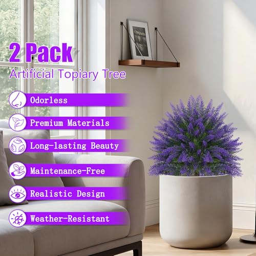 24" Set of 2 Artificial Lavender Topiary Bushes with Ground Spike (New Lavender)
